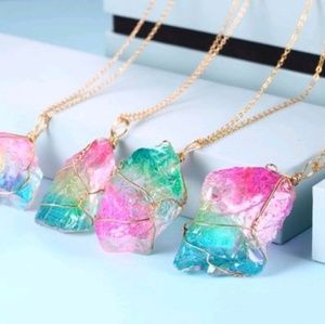Rainbow crystal stone pendant & gold chain